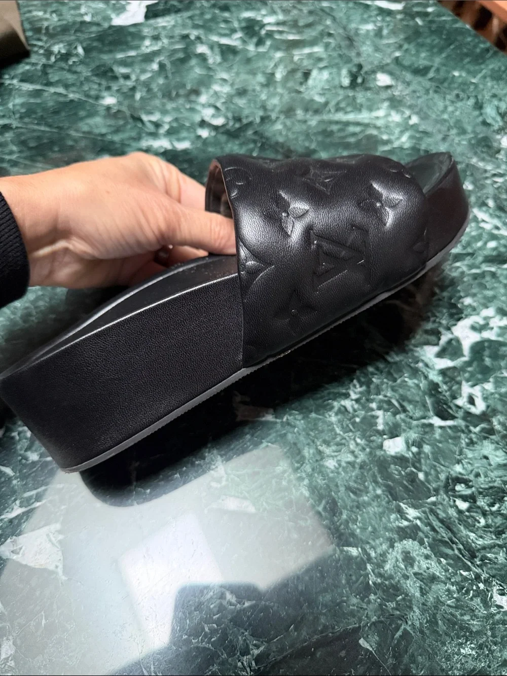Louis Vuitton Black Quilted Monogram Slide Sandals